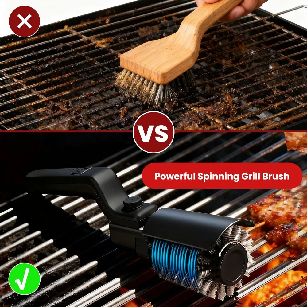 GrillForce ProSpin™ Cordless Electric Grill Brush with 2 Cleaning Heads